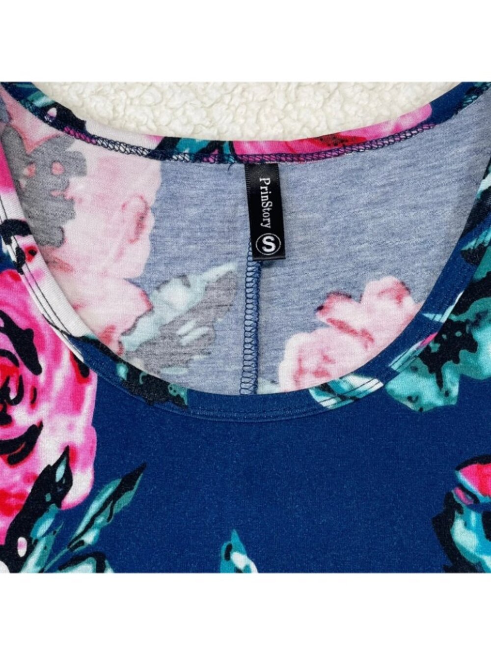 PrinStory Floral Dress Size S – Navy Sleeveless A‑Line Sundress Rayon Blend - Picture 3 of 4
